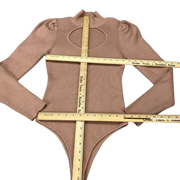 ASTR The Label Bodysuit Womens Large Pink Long Sleeve Cutout Mock Neck Ribbed - Picture 3 of 13